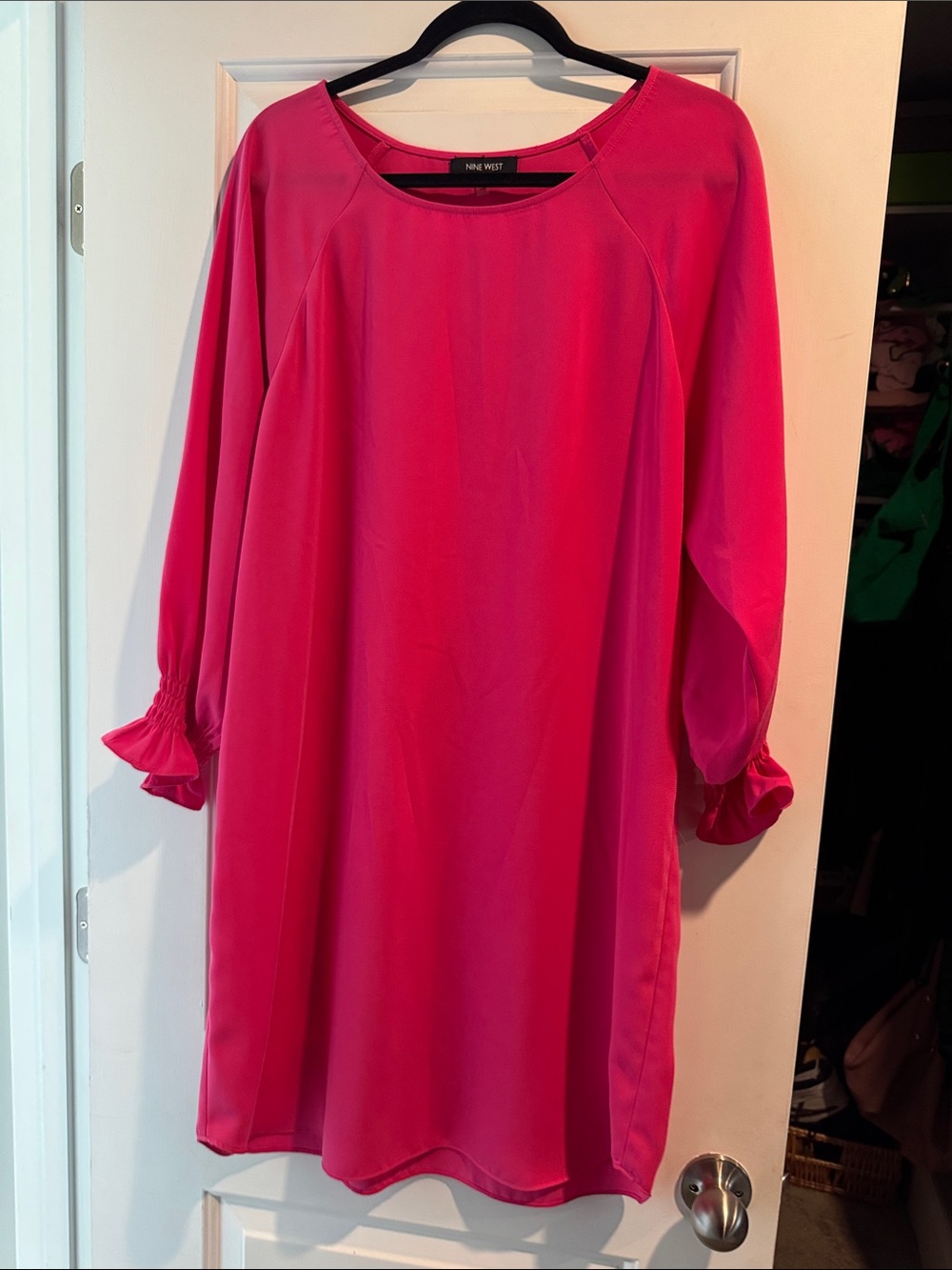 Nine West Hot Pink Long Sleeve Shift Dress